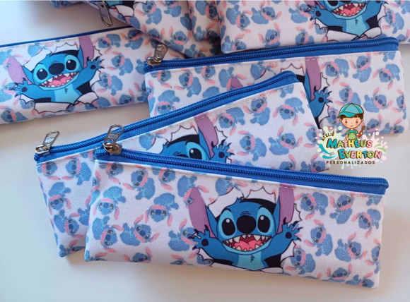 25 Estojos Slim Personalizado Stitch Tam: 19x7