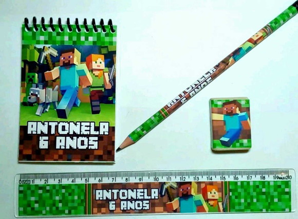 25 Kit Bloquinho, Lapis e Régua e Borracha Minecraft
