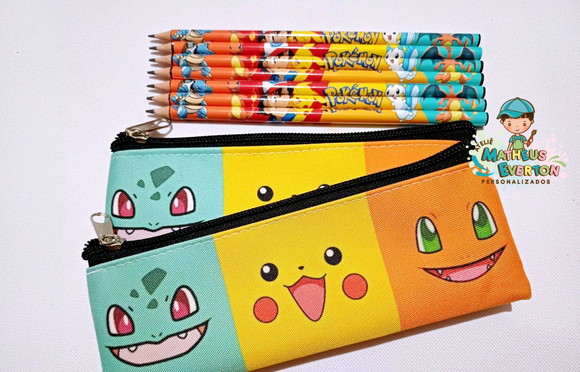 25 Kits Lapis + Estojo Slim Personalizado Pokémon Tam: 19x7