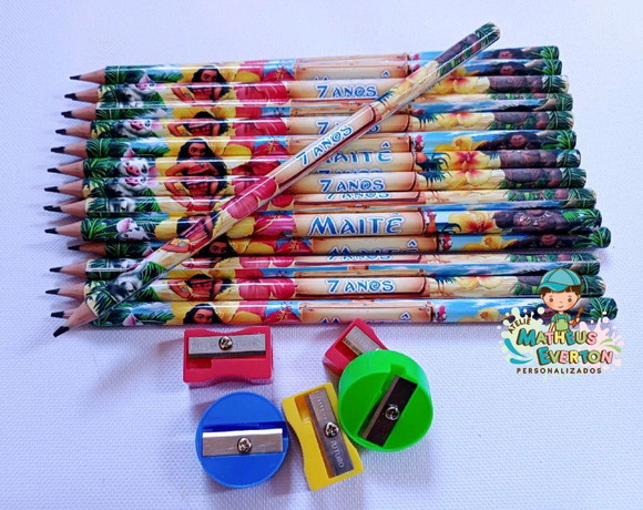 25 Kits Lápis e Apontador Personalizado Moana - Imagem 3