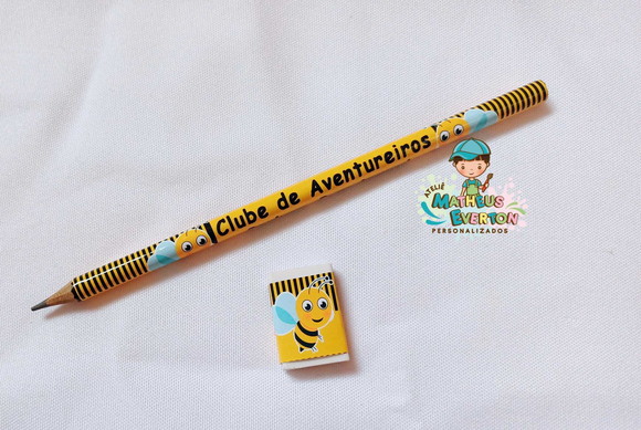 25 Kits Lápis e Borracha Personalizado Abelinha - Imagem 3