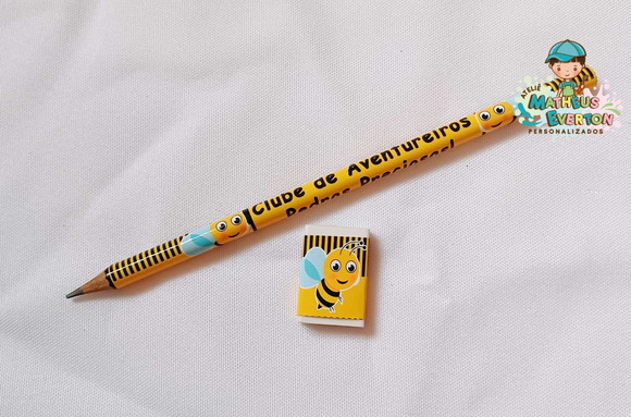 25 Kits Lápis e Borracha Personalizado Abelinha