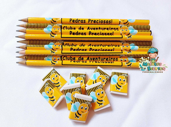 25 Kits Lápis e Borracha Personalizado Abelinha - Imagem 2