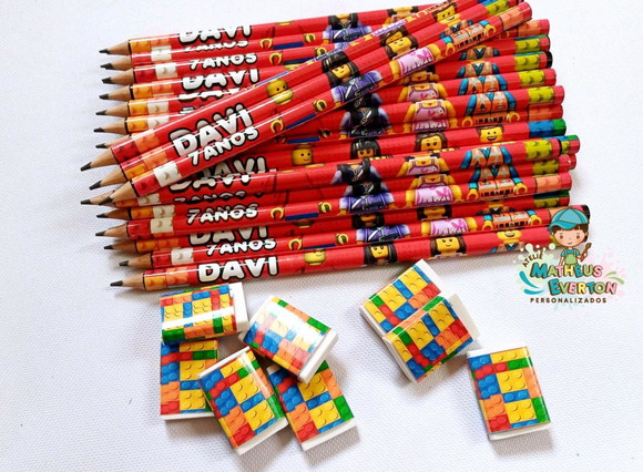 25 Kits Lápis e Borracha Personalizado Lego Atu - Imagem 3