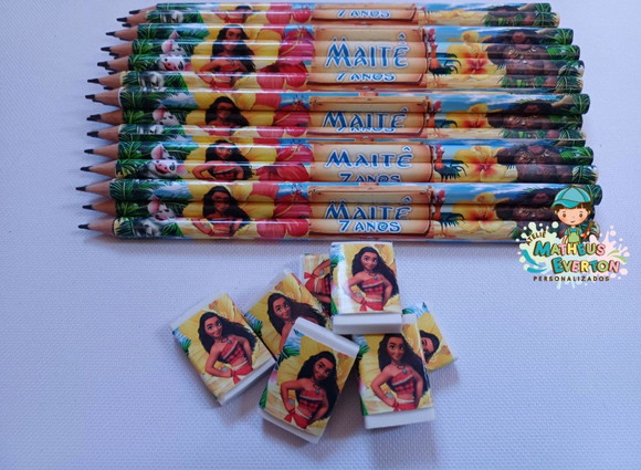 25 Kits Lápis e Borracha Personalizado Moana - Imagem 3