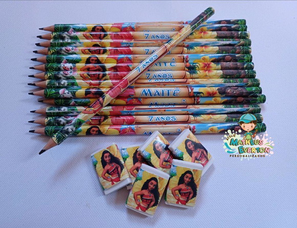 25 Kits Lápis e Borracha Personalizado Moana - Imagem 2