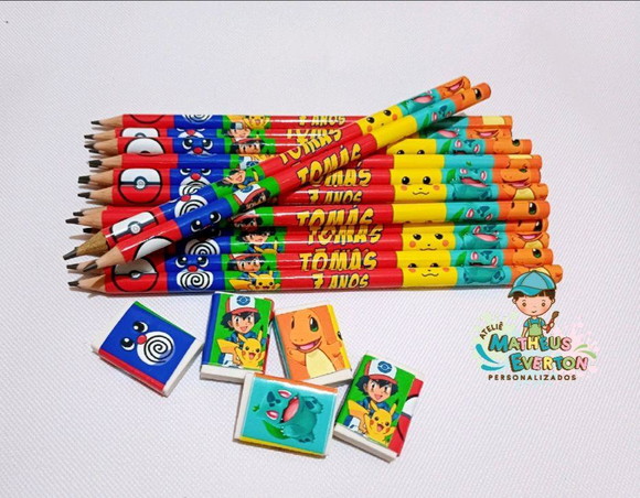 25 Kits Lápis e Borracha Personalizado Pokémon - Imagem 2