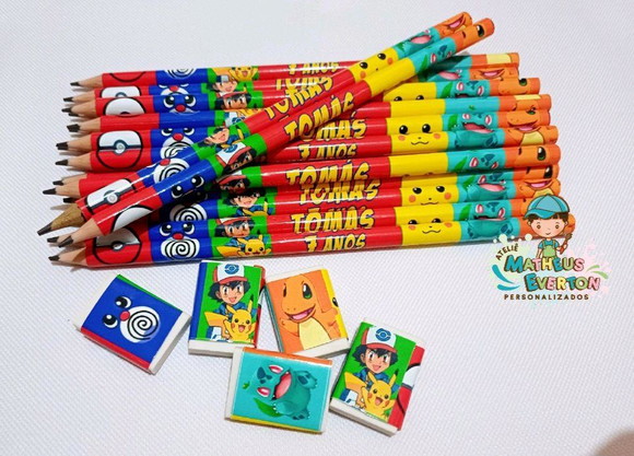 25 Kits Lápis e Borracha Personalizado Pokémon