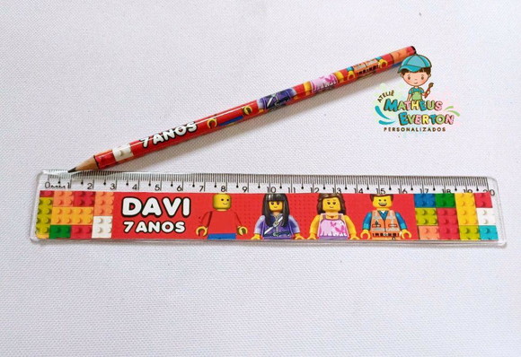 25 Kits Lápis e Régua Personalizado Lego Atu - Imagem 2