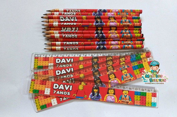 25 Kits Lápis e Régua Personalizado Lego Atu - Imagem 5