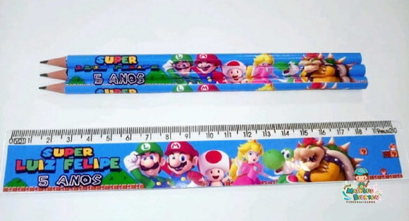 25 Kits Lápis e Régua Personalizado Super Mario Bros