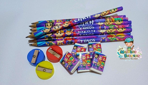 25 Kits Lápis, Borracha e Apontador Guerreiras do K-