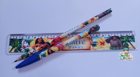 25 Kits Lápis, Caneta e Reguapersonalizado Moana