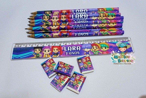 25 Kits Lápis, Régua e Borracha Guerreiras do K-pop