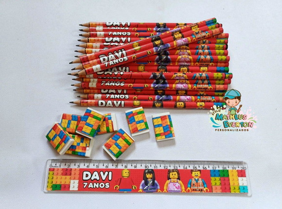 25 Kits Lápis, Régua e Borracha Personalizado Lego Atu - Imagem 4