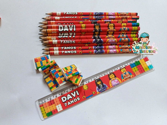25 Kits Lápis, Régua e Borracha Personalizado Lego Atu - Imagem 5
