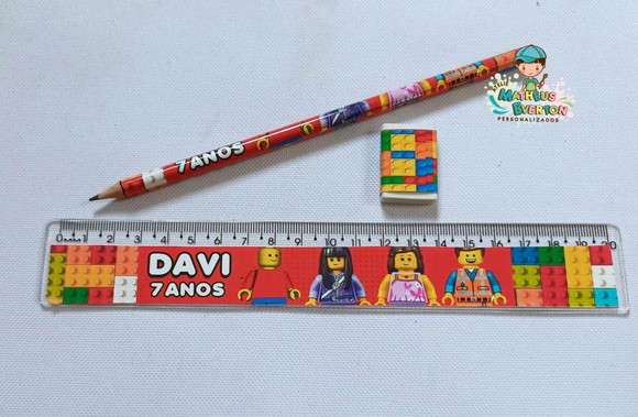 25 Kits Lápis, Régua e Borracha Personalizado Lego Atu - Imagem 2