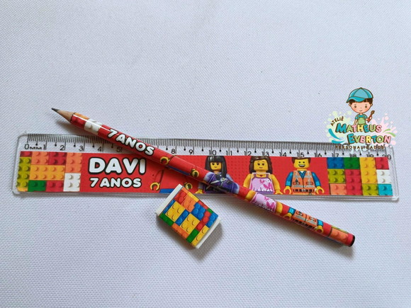 25 Kits Lápis, Régua e Borracha Personalizado Lego Atu - Imagem 4