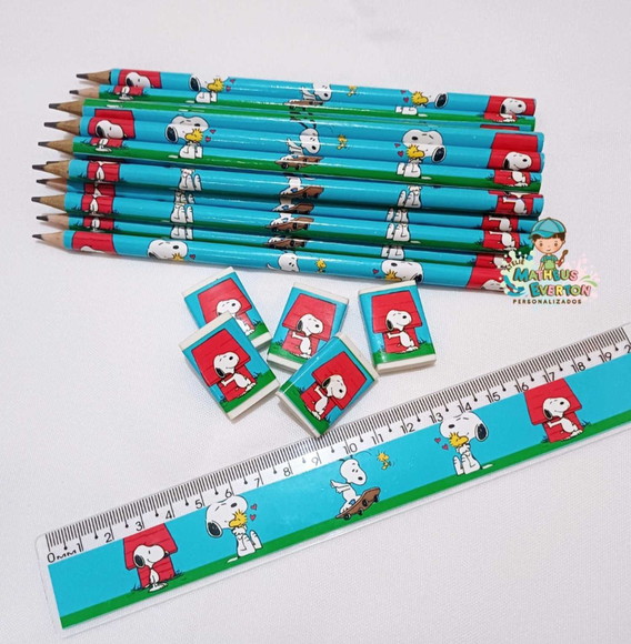 25 Kits Lápis, Régua e Borracha Personalizado Snoopy - Imagem 2