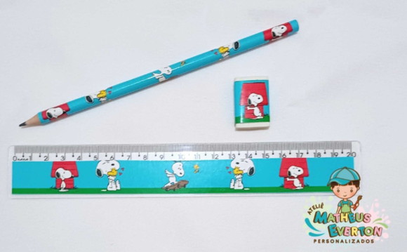 25 Kits Lápis, Régua e Borracha Personalizado Snoopy - Imagem 3