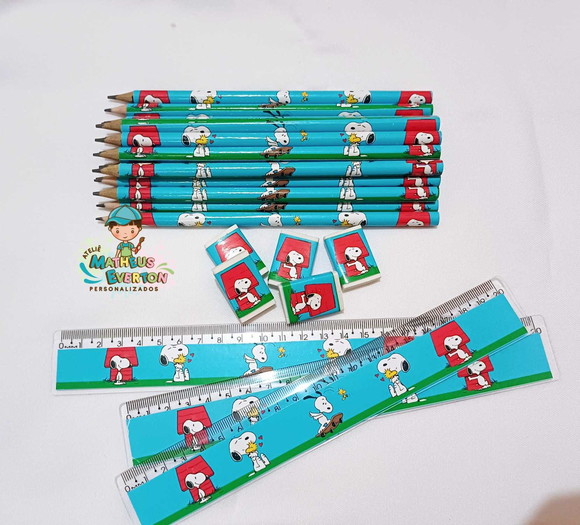 25 Kits Lápis, Régua e Borracha Personalizado Snoopy - Imagem 4