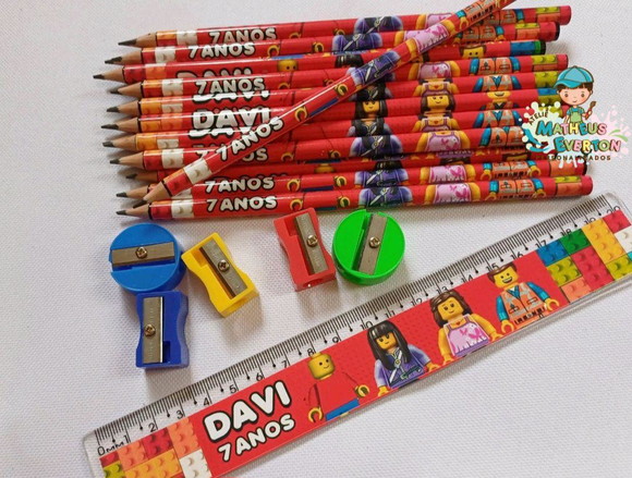 25 Kits Lápis, Régua, e Apontador Lego Atu - Imagem 3