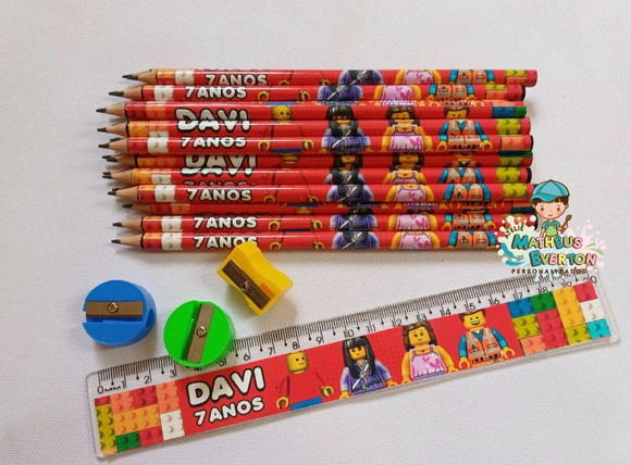 25 Kits Lápis, Régua, e Apontador Lego Atu - Imagem 2