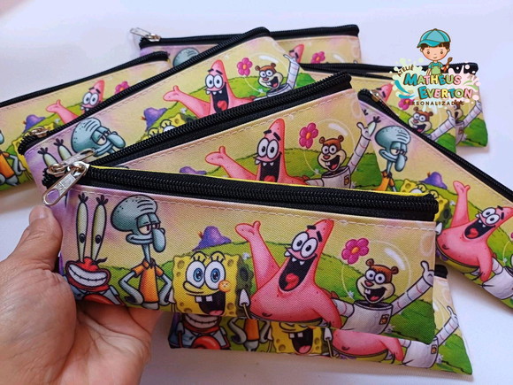 30 Estojos Slim Personalizado Bob Esponja Tam: 19x7cm