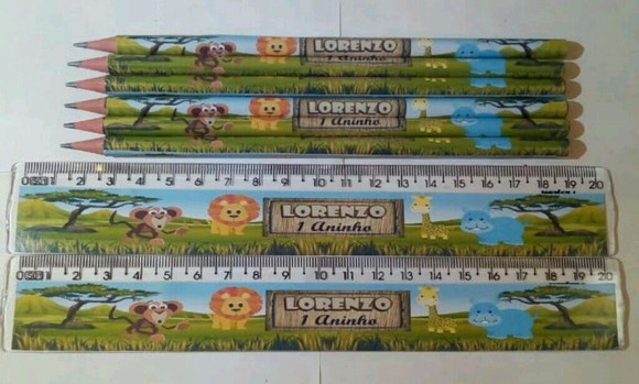 30 Kit Lapis E Régua Personalizados Safari