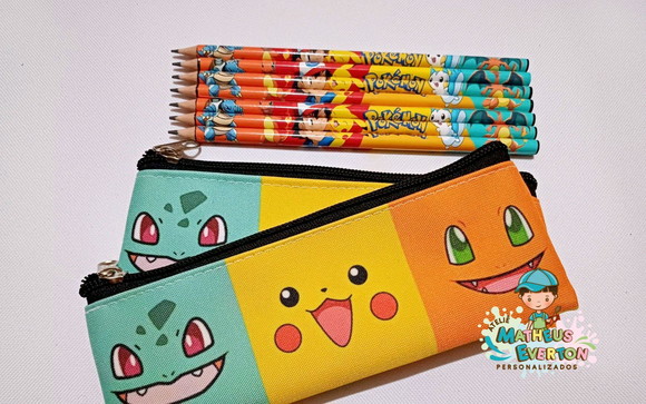 30 Kits Lapis + Estojo Slim Personalizado Pokémon Tam: 19x7