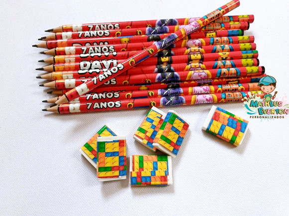 30 Kits Lápis e Borracha Personalizado Lego Atu - Imagem 3