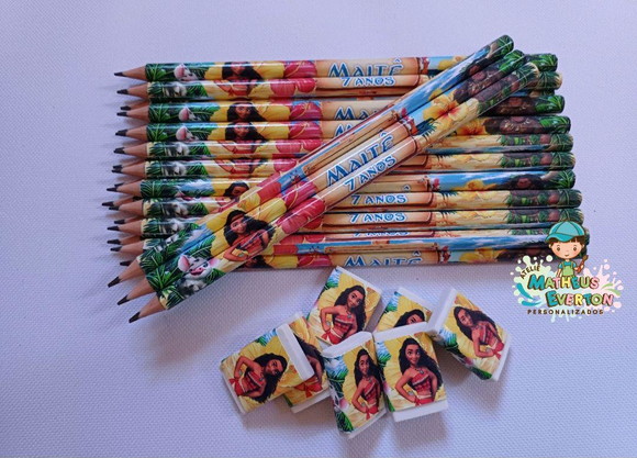 30 Kits Lápis e Borracha Personalizado Moana