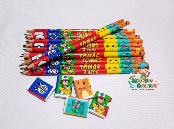 30 Kits Lápis e Borracha Personalizado Pokémon - Imagem 2