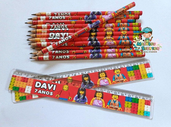 30 Kits Lápis e Régua Personalizado Lego Atu - Imagem 2