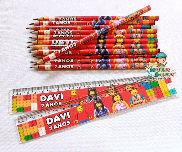 30 Kits Lápis e Régua Personalizado Lego Atu - Imagem 4