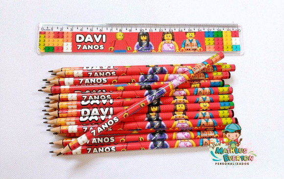 30 Kits Lápis e Régua Personalizado Lego Atu - Imagem 2