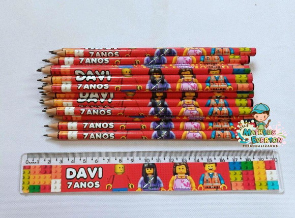30 Kits Lápis e Régua Personalizado Lego Atu - Imagem 3