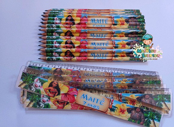30 Kits Lápis e Régua Personalizado Moana - Imagem 3