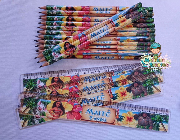 30 Kits Lápis e Régua Personalizado Moana - Imagem 2