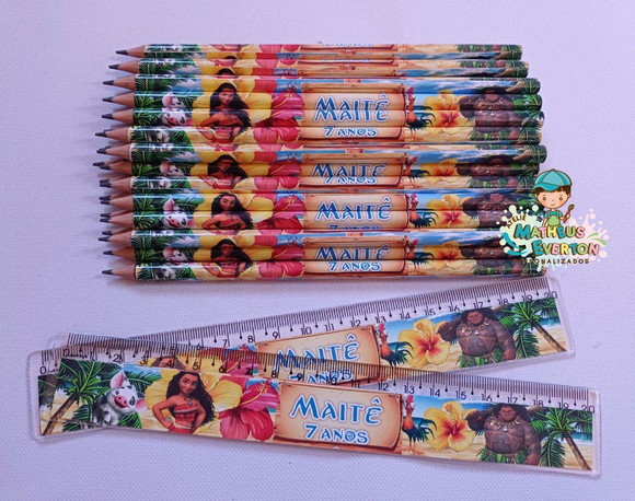 30 Kits Lápis e Régua Personalizado Moana