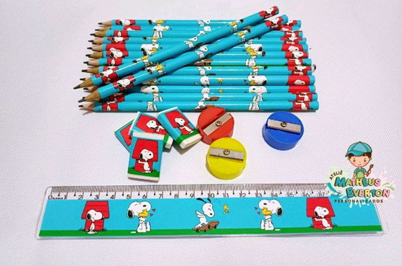 30 Kits Lápis, Borracha, Régua e Apontador Snoopy - Imagem 2