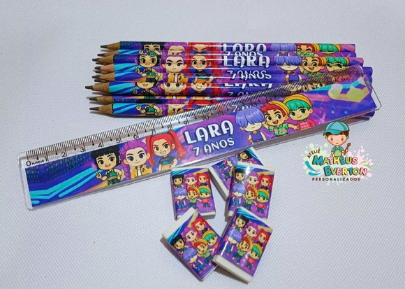 30 Kits Lápis, Régua e Borracha Guerreiras do Kpop - Imagem 2
