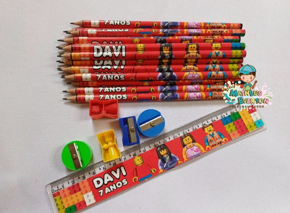 30 Kits Lápis, Régua, e Apontador Lego Atu - Imagem 4