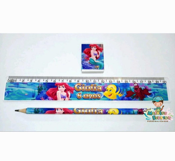 30 Lápis, 30 Réguas e 30 Borrachas Personalizado Ariel