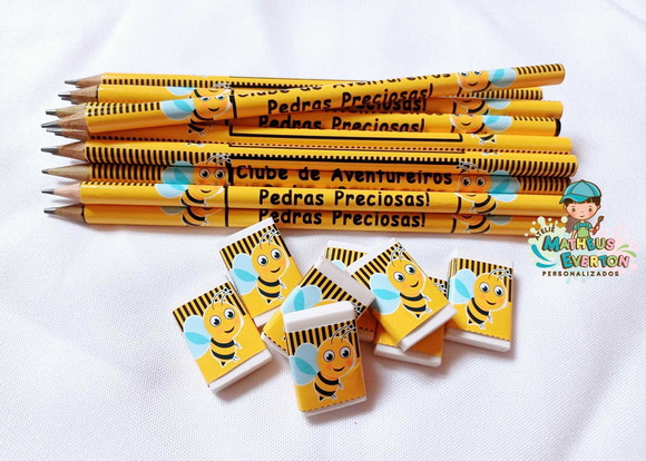 35 Kits Lápis e Borracha Personalizado Abelinha - Imagem 2