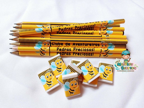 35 Kits Lápis e Borracha Personalizado Abelinha - Imagem 3
