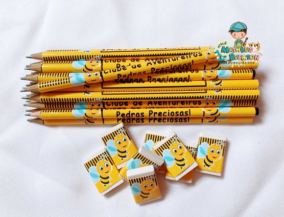 35 Kits Lápis e Borracha Personalizado Abelinha - Imagem 4