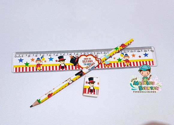 35 Kits Lápis, Régua e Borracha Personalizado Circo - Imagem 5