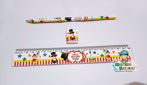 35 Kits Lápis, Régua e Borracha Personalizado Circo - Imagem 4