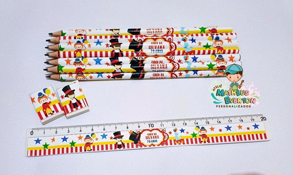 35 Kits Lápis, Régua e Borracha Personalizado Circo - Imagem 3